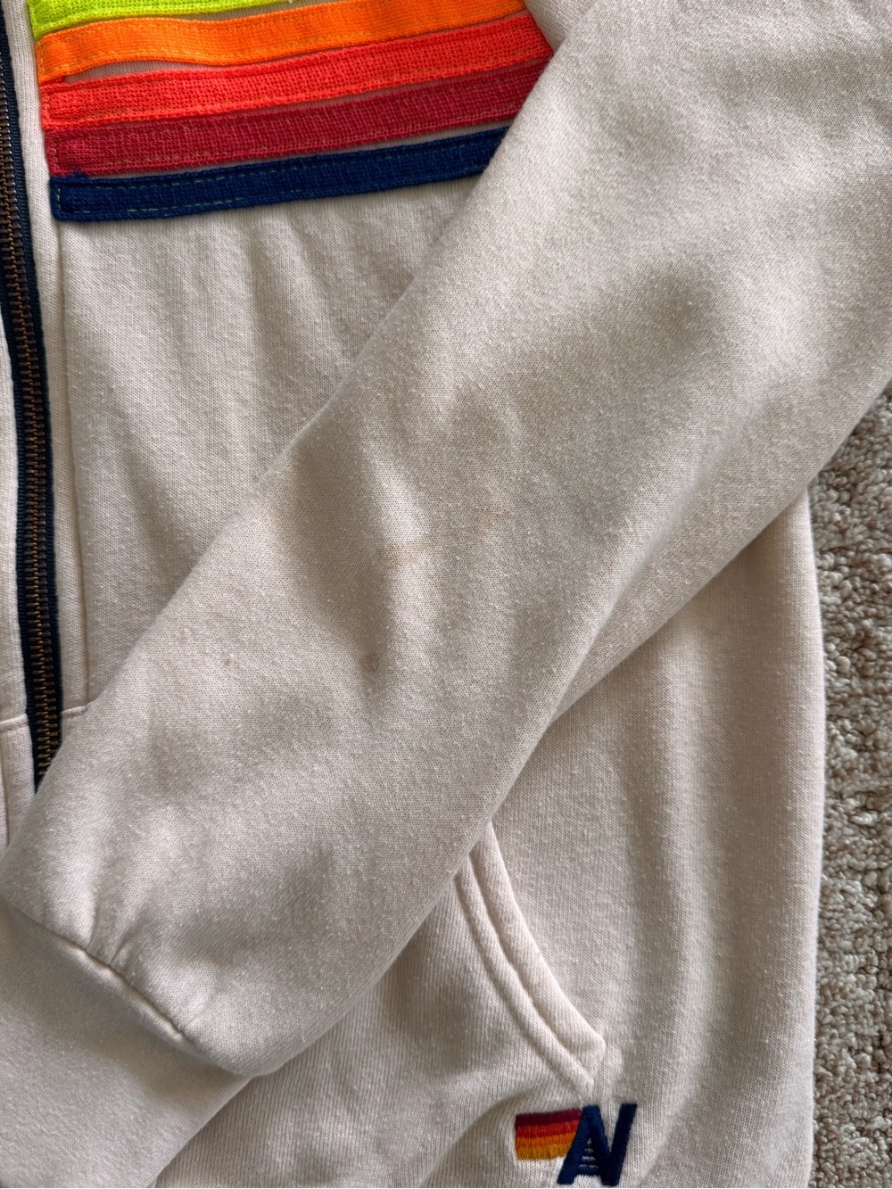 Aviator Nation 5-Stripe Hoodie & Sweatpant Set - Oatmeal / Neon Rainbow - Size S - Picture 13 of 16